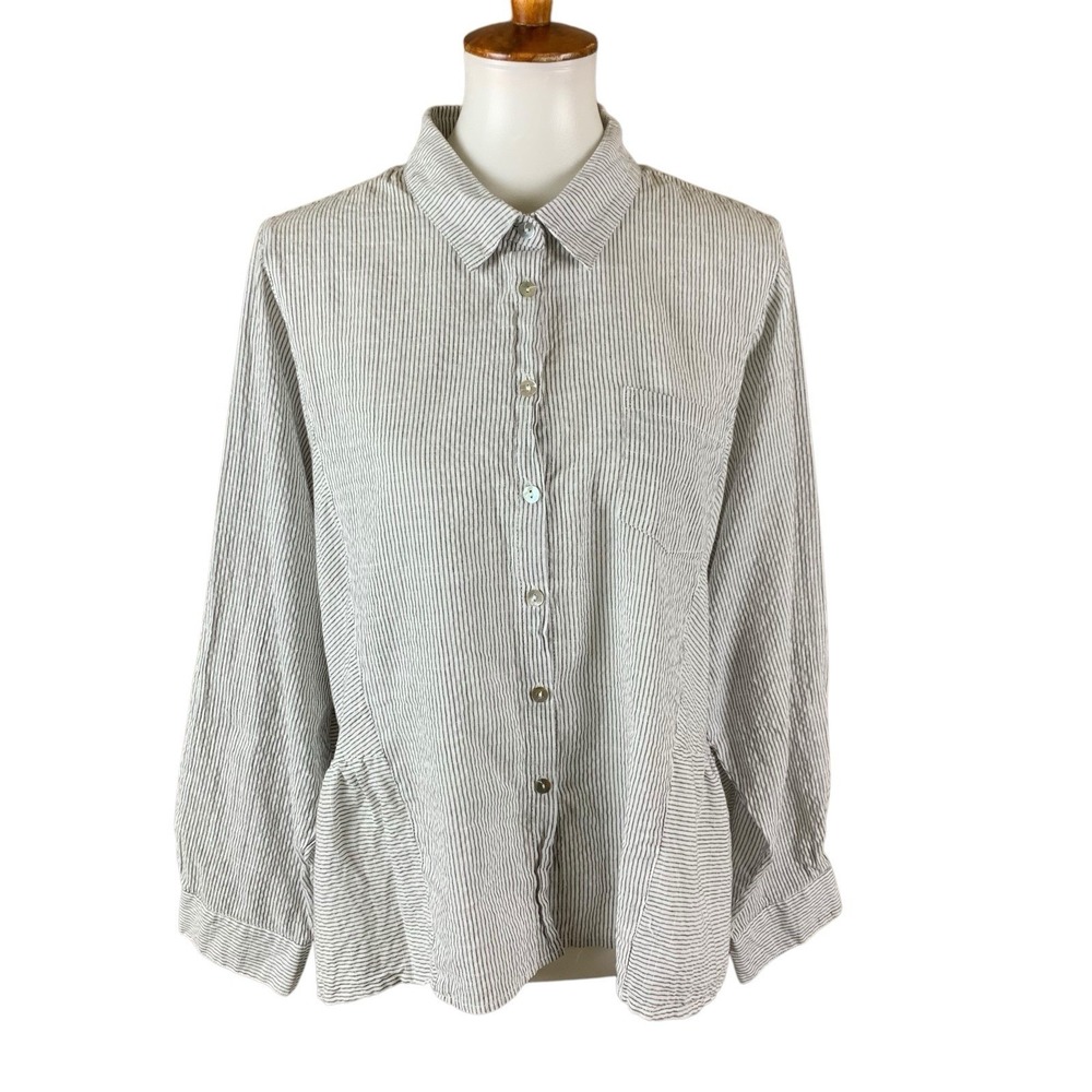 Umgee USA Striped Button Down Shirt Medium Relaxed Fit Casual Boho Cottagecore